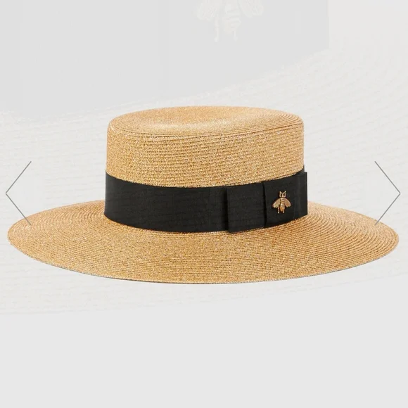 Gucci Gold Straw Boater Hat with Black Band - Picture 3 of 6